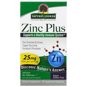 Natures Answer Zinc Plus 25 mg 60 Vegetarian Capsules