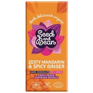 Seed & Bean Zesty Mandarin & Spicy Ginger Extra Dark Chocolate (72% Cocoa) 75g