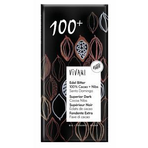 Vivani 100% Cacao + Nibs Chocolate 80g